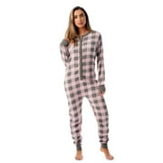 #followme Women's Thermal Henley Bodysuit - Cozy and Comfortable Winter Sleepwear and Loungewear Union Suit (Pink / Charcoal, X-Large)