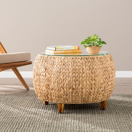 Water Hyacinth Coffee Table Jacab Round Water Hyacinth Cocktail Table, Eclectic, Natural by Desert Fields ()
