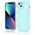 thumbnail image 2 of Case for iPhone 12 Case, Wave Curly Frame Design for Women Girls, Cute Wavy Phone Case, Soft TPU SLiquid Silicone Camera Protection Phone Cover for iPhone 12, Mint, 2 of 14
