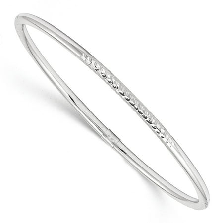 14k White Gold Polished Diamond Cut Slip on Bangle Bracelet