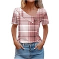 thumbnail image 3 of Swuxness Women Short Sleeve Casual T Shirts, Spring and Summer Tops, Ladies V-Neck Printed Button Comfortable Fashion Loose Pullover Tee Watermelon Red, XXL, 3 of 5