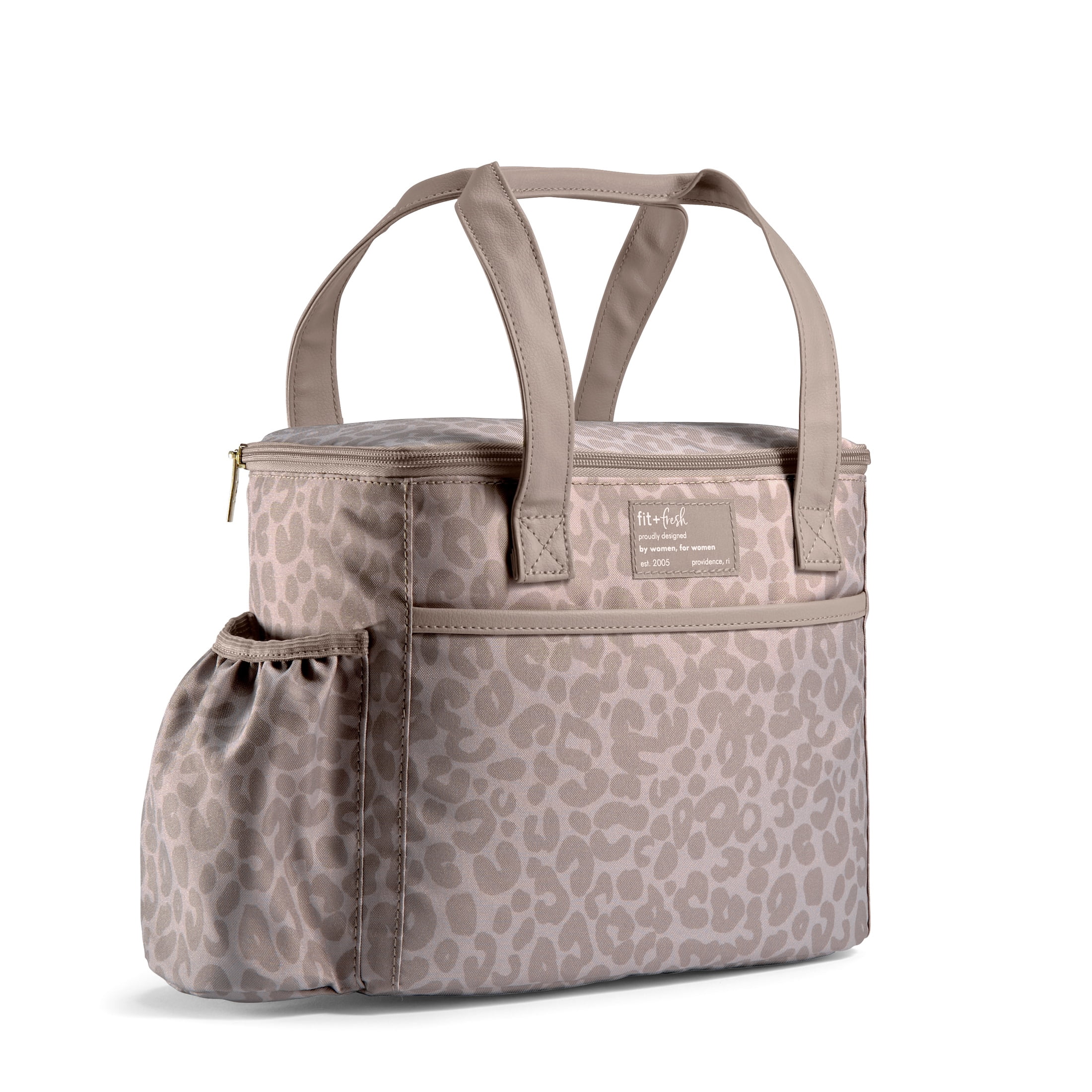 Fit & Fresh Mapleton Women's Lunch Bag, Large Insulated Tote Bag for Work, Feline Fine Mocha