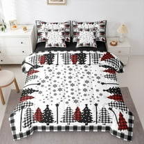 Manfei Kids Happy Christmas Bedding Comforter Set 7-Piece, Buffalo Xmas Tree King Bedding Sets, Cartoon Snowflake Print Reversible Bed Sheets, Lightweight Room Decor