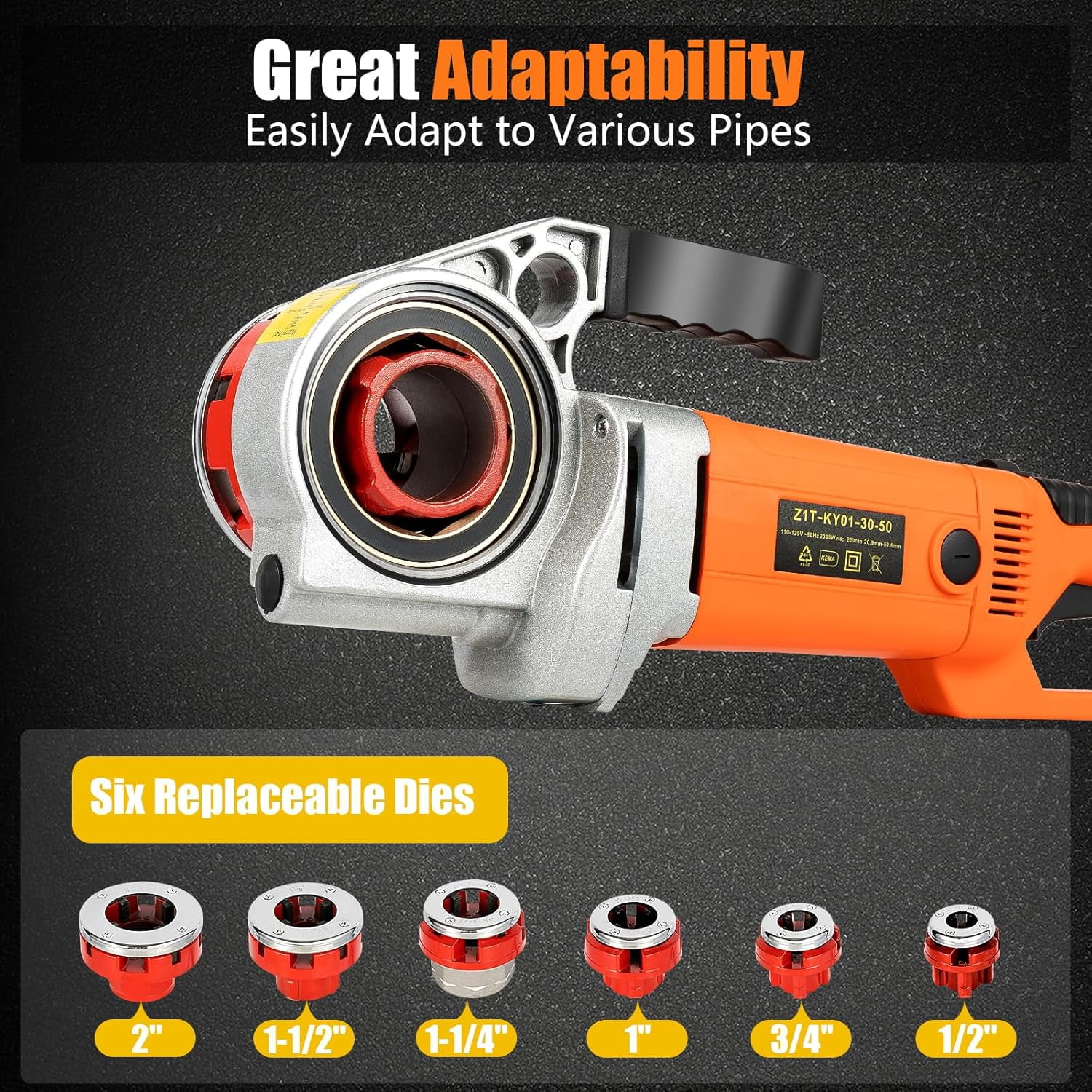 Electric Pipe Threading Tool, 2300W Pipe Threader Machine with 6 Dies 1/2"-2", Pipe Cutter Kit with Storage Box for Cutting Threads of Galvanized | Iron | PP | Aluminum | Steel Plastic Pipes
