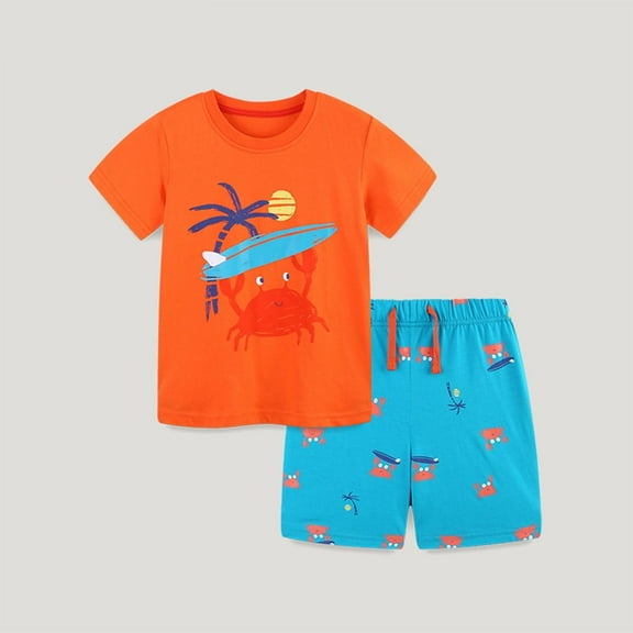 Tdoqot Toddler Boys Outfit Sets 2 Piece- Kids Summer Clothes Casual Print Cotton Short Sleeve T Shirt and Shorts Orange Size 4T