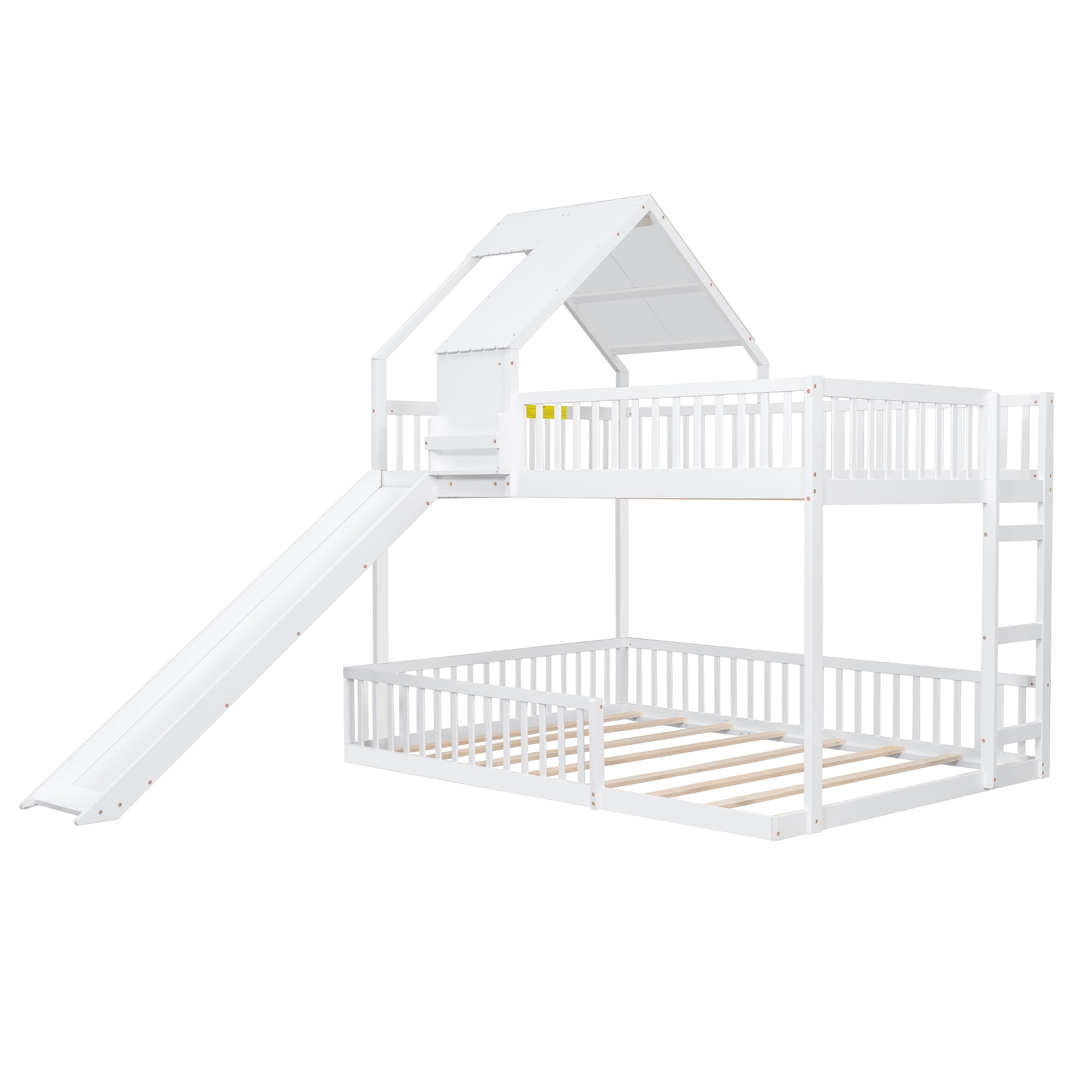 Euroco Wood Full XL over Queen Size Bunk Bed with Slide, White