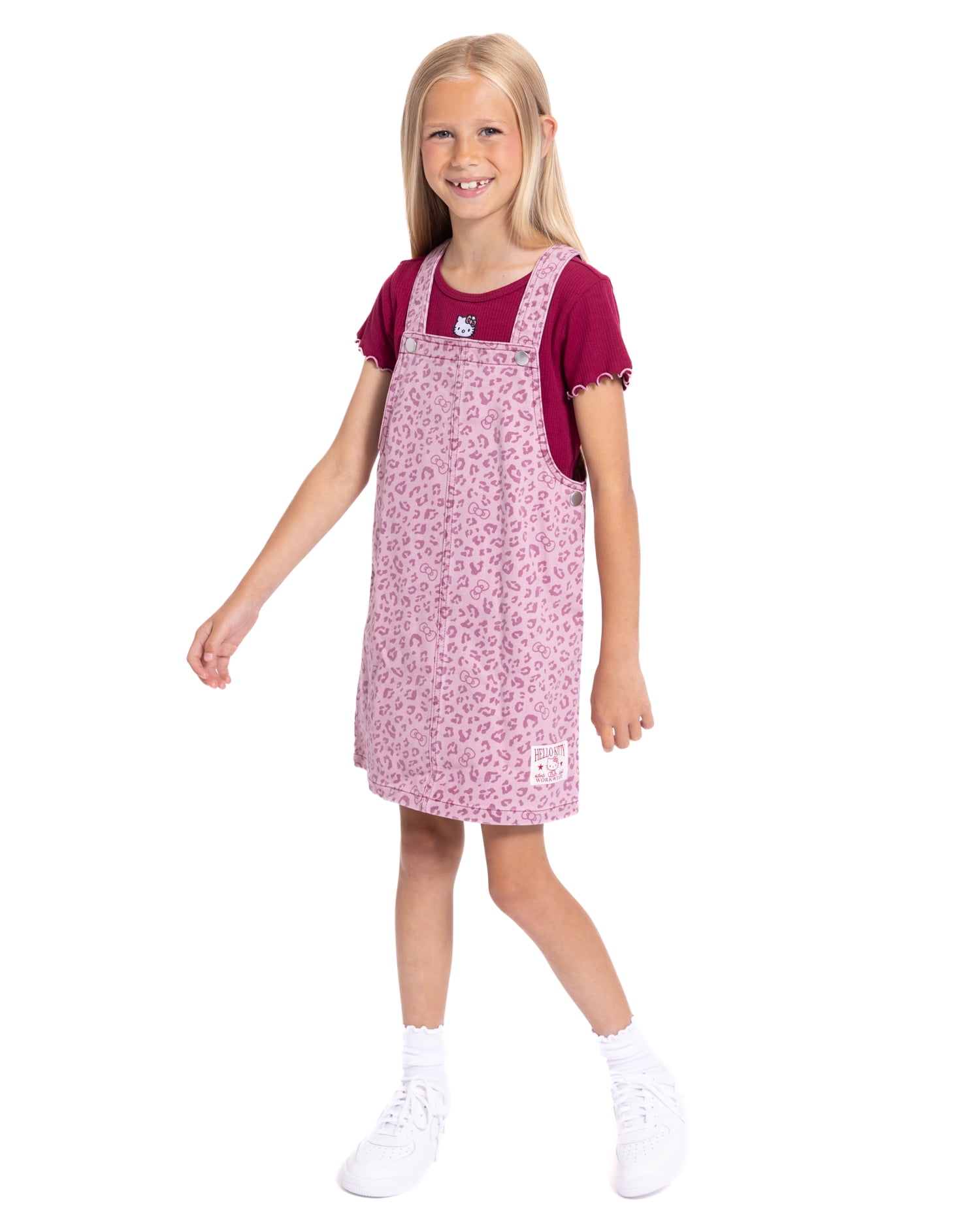 Hello Kitty Girls Graphic Ribbed Tee and Denim Jumper Dress Set, 2 Piece, Sizes 4-12