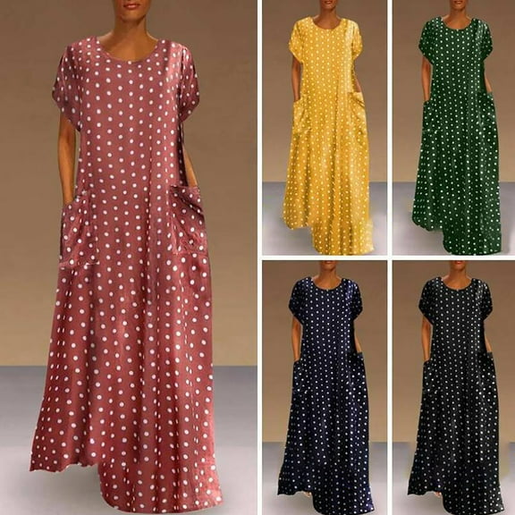 Puyaiuu 2 Pcs New Plus Size Dresses Women's Summer Maxi Dress 2025 Casual Short Sleeve Crewneck Flowy Swing Tiered Long Beach Dresses with Pockets Women's Casual Dresses