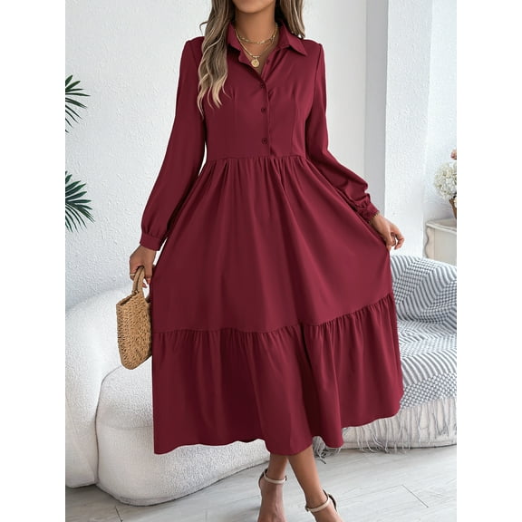 Women’s Relaxed Fit Long Sleeve Ruffle Detail Shirt Dress Effortless Everyday Tunic Style