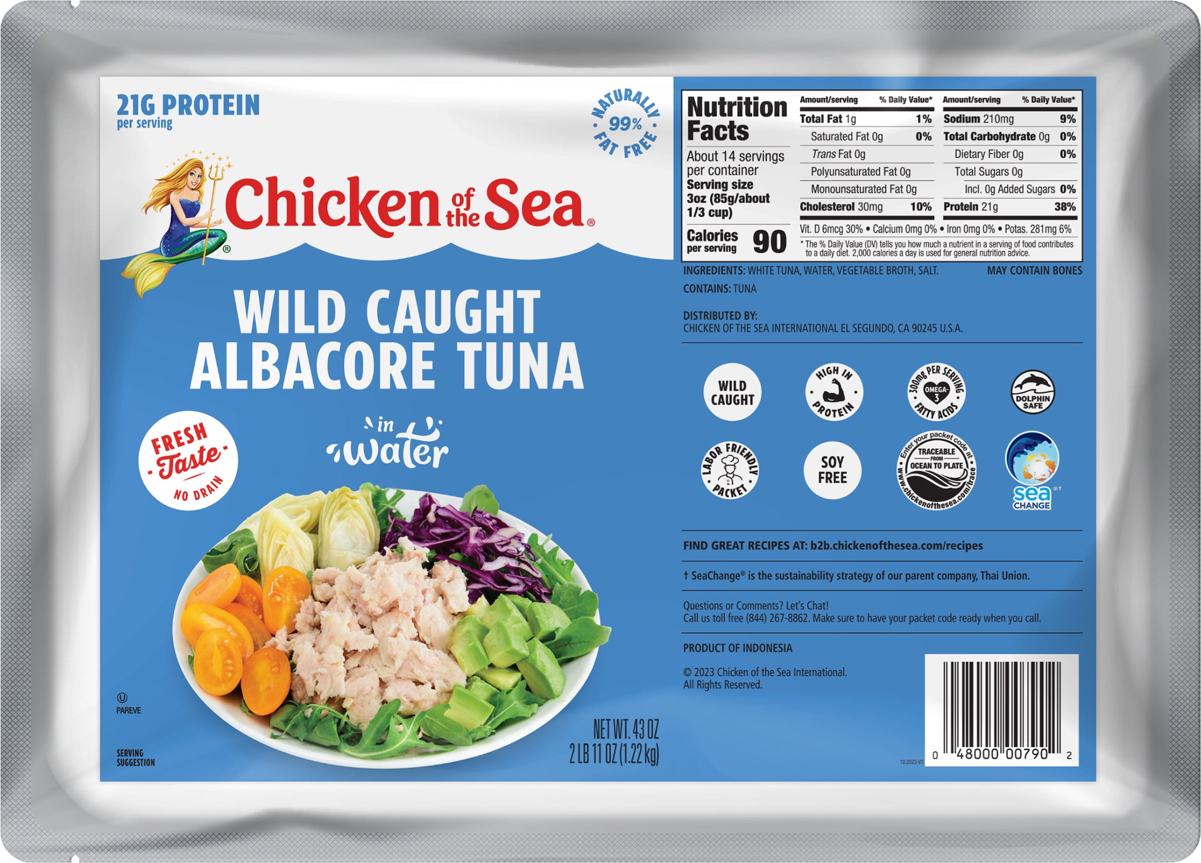 Chicken of the Sea Wild Caught Albacore Tuna in Water Packet 43 oz
