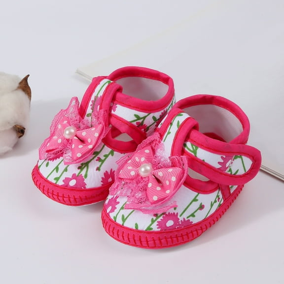 Infant Baby Girl Sandals Comfort Premium Summer Outdoor Beach Shoes with Flower Bowknot Decoration Anti Slip Rubber Sole Toddler Shoes Flat (3-6 Months, Hot Pink)