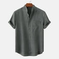 thumbnail image 1 of Babysbule Mens Shirts Clearance Men's Round Neck Pocket Button Solid Cotton Linen Short Sleeve Shirt, 1 of 7