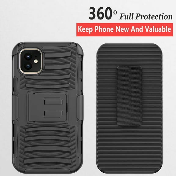 iPhone 11 Pro Phone Case, Dual Layers [Combo Holster] And Built-In Kickstand Bundled with Hybird Shockproof-Black