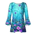 thumbnail image 4 of CYMMPU 3/4 Sleeve Blouses for Women Dressy Casual Button V Neck Summer Trendy Shirts Tunic Tops Loose Fit Spring Tops Floral Printed Empire Waist A Line T-Shirts XL, 4 of 5