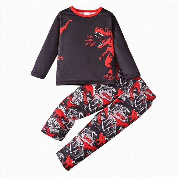 Ulanda Boys Clothes Long Sleeve Pants Set Fall Winter Outfits Stretchy Soft Tops and Pants as Stylish Clothes for School (Red, 5-6 Years)