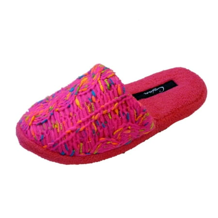 Cejon Womens Pink & Neon Yarn & Velvet Slippers Scuffs Medium (7-8)