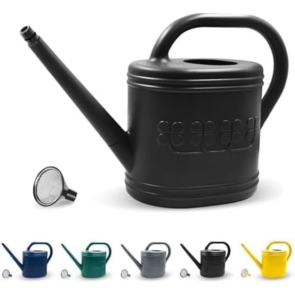 2 Gallon Watering Can, Outdoor Watering Can for Plants, Garden Water Can with Removable Long Spout and Stainless Steel Sprinkler Head, Large Water Can for Greenhouse (Black, 2 Gallon)