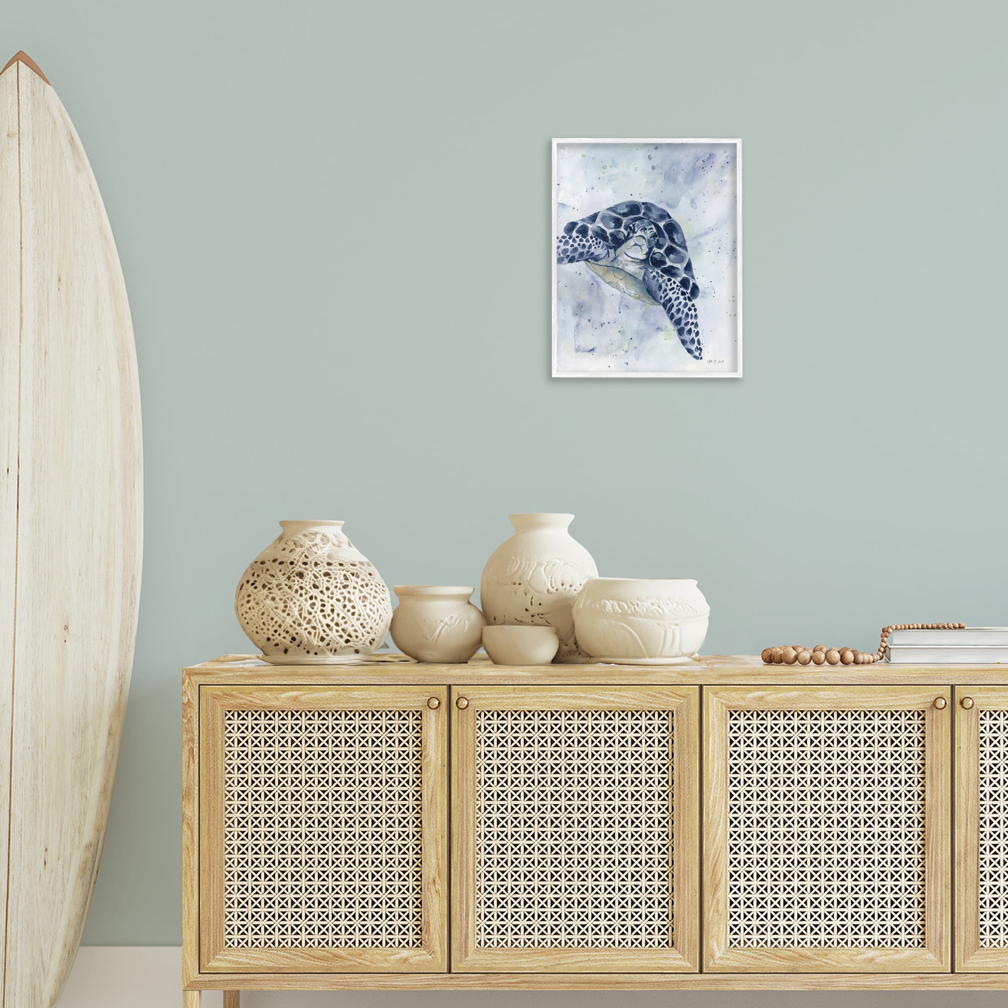 Stupell Industries Swimming Blue Turtle Animals & Insects Painting White Framed Art Print Wall Art, 16 x 20