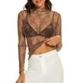 thumbnail image 2 of Liacowi See Through Long Sleeve Tops for Women Sheer Mesh Tops Floral Lace Loose T-Shirts Clubwear, 2 of 8