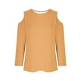 thumbnail image 7 of Yxbdin Cold Shoulder Blouses for Women Casual Crew Neck Basic Shirts Comfy 3/4 Sleeve Solid Color Tshirts Outdoor Vacation Outfits for Fall, 7 of 7