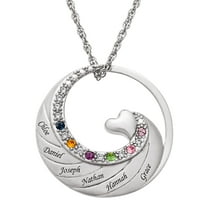 Family Jewelry Personalized Planet Mother's Gold-Plated or Rhodium-Plated Name and Birthstone Circle with Heart Necklace, 20" ,Women's
