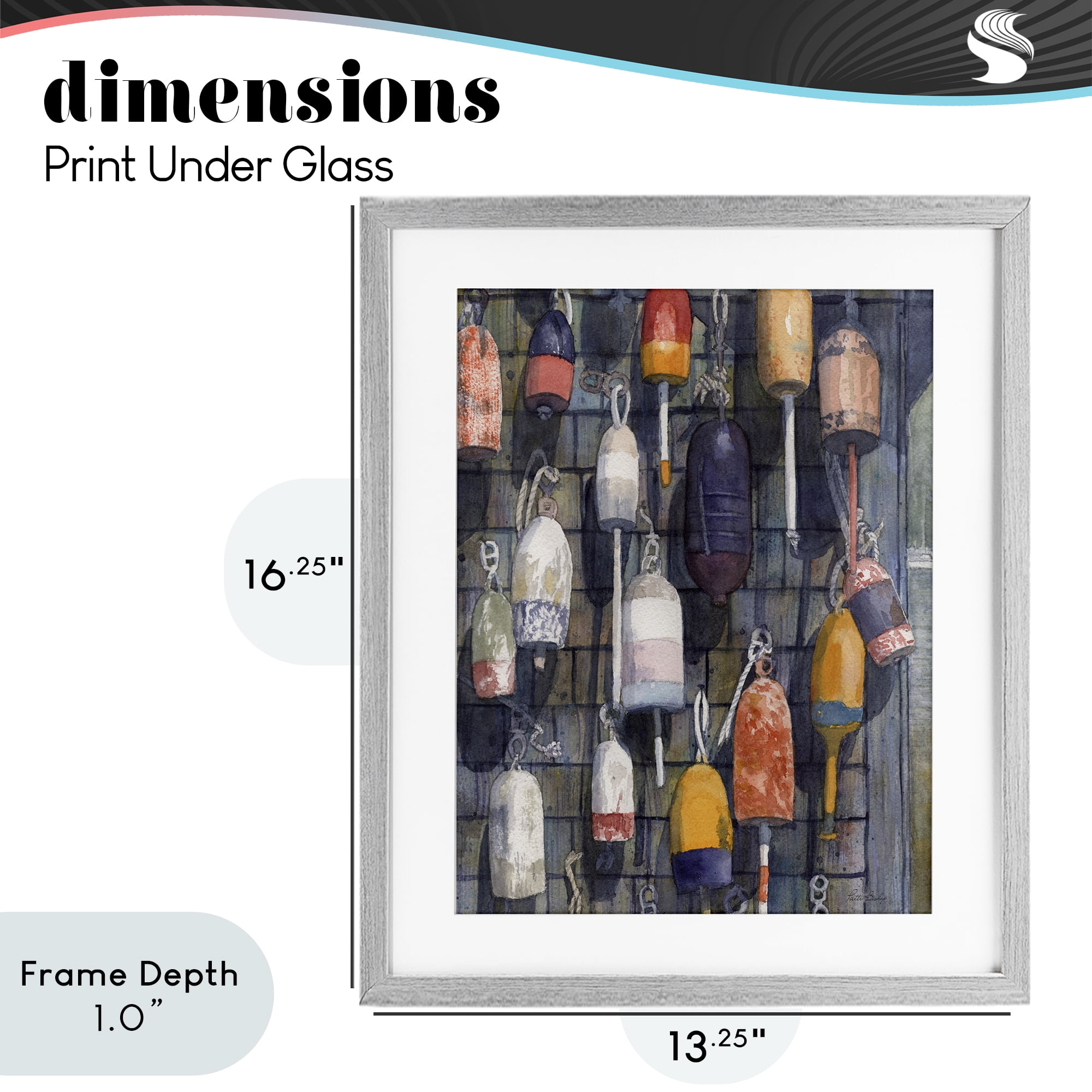 Stupell Industries Watercolor Hanging Buoys Gray Framed Print Under Glass, design by Patti Bishop