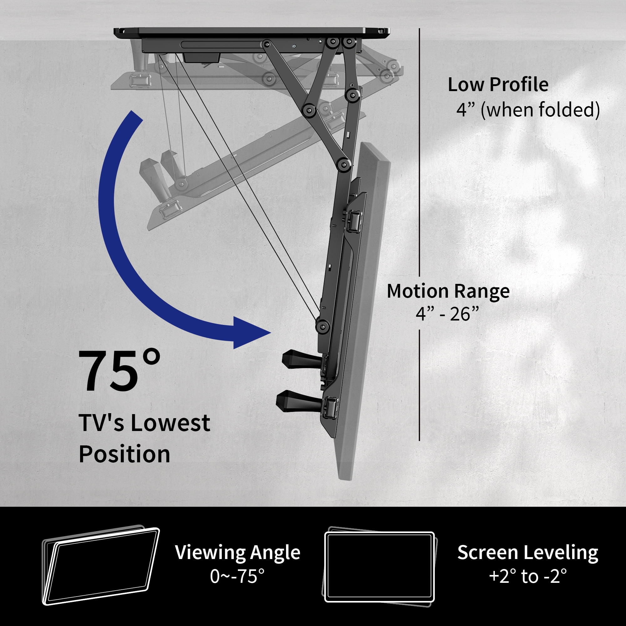 Electric Motorized Flip Down Pitched Roof Ceiling TV Mount for 32" to 70" Screen