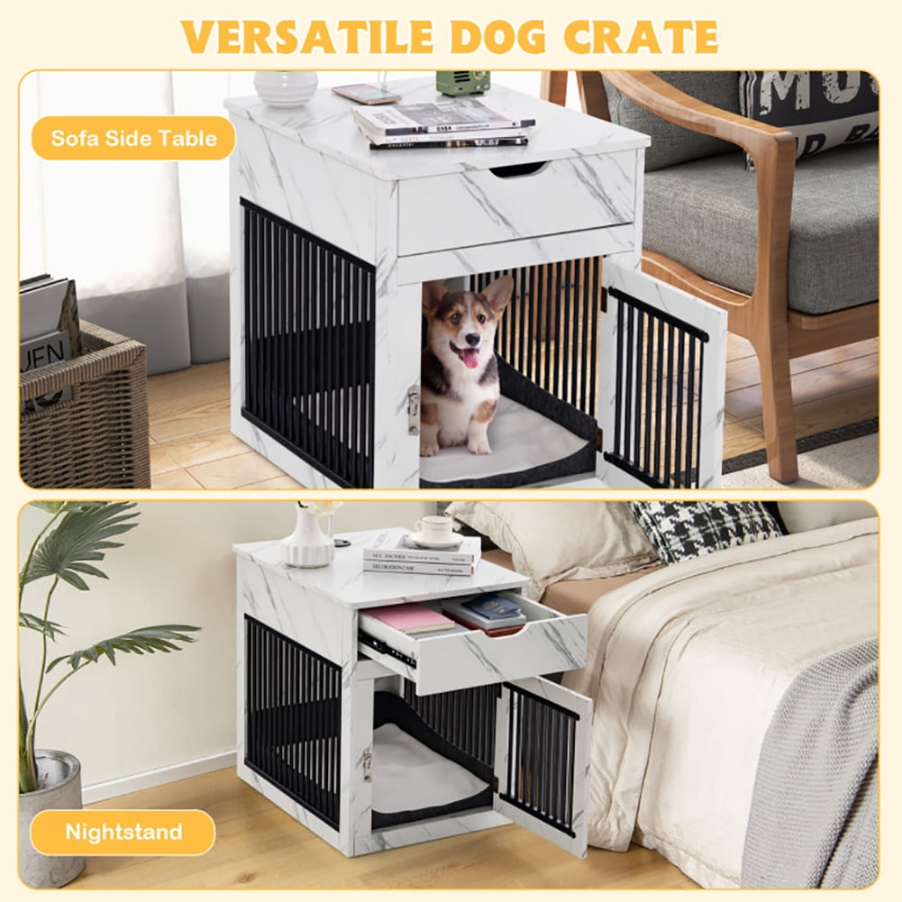 2-In-1 Dog House with Drawer and Wired Wireless Charging-White