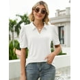 thumbnail image 2 of LOMON Women's Puff Short Sleeve Polo Shirts V Neck Casual Collared Tops Work Tunic Blouses, 2 of 7