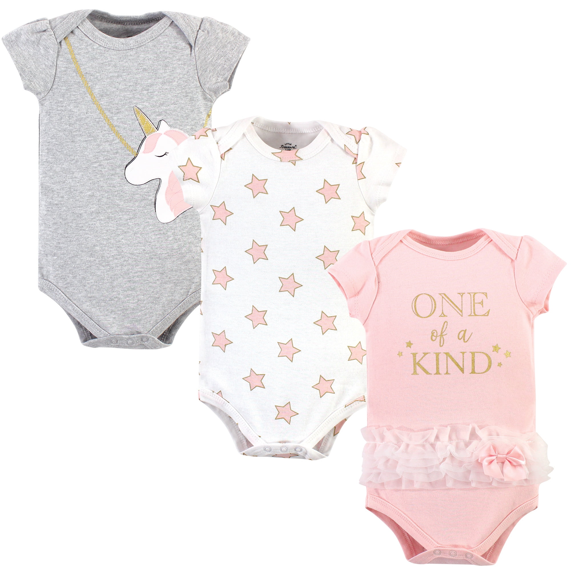 Little Treasures Little Treasure Baby Girl Cotton Bodysuits, 3Pack