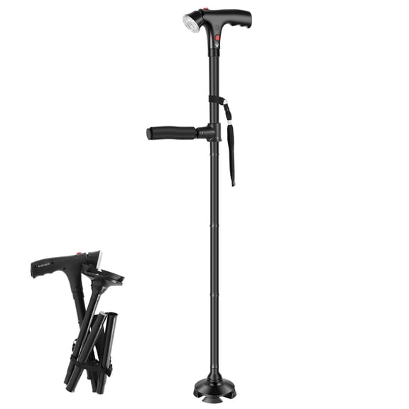 Walking Cane for Men & Women with Alarm, LED Light and Foldable Handle, Foldable, Adjustable, Lightweight, Free Self Standing Walking Cane for Seniors & Adults