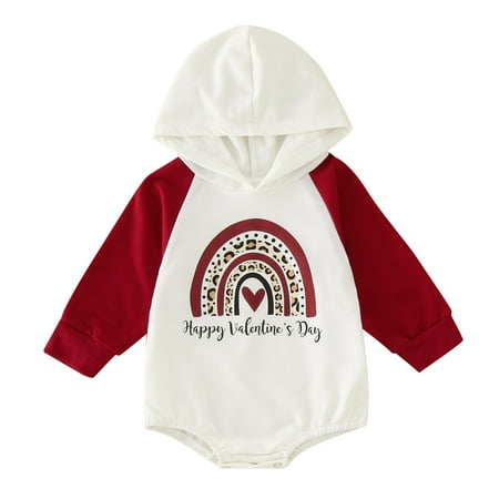 

Rovga Baby Girl Bodysuits Long Sleeve Valentine S Day Letter Prints Hooded Romper Sweatshirt Bodysuits
