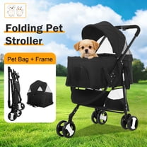 Folding Dog Stroller Pet Stroller with Detachable Carrier Storage Basket, 3-in-1 Travel Stroller for Medium Small Dogs Cats(Black)