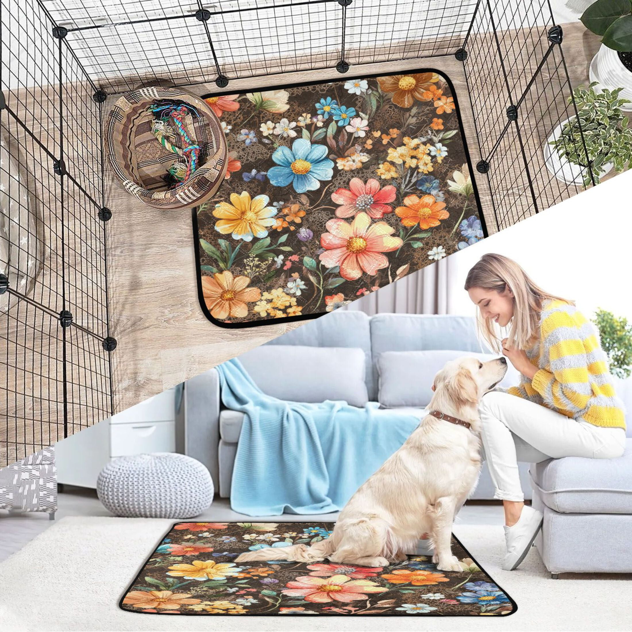 Qxltty Moebius Flowers Pattern Cat litter Pads Pet Set of 2 Diaper Mats Center Anti-leakage Layer Absorbent Soft and Comfortable