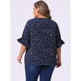 thumbnail image 4 of DARING DIVA Women's Plus Ruffle Loose V Neck Smocked Sleeves Top 1X Dark Blue, 4 of 6