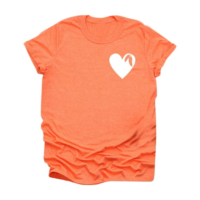 Pompotops T-shirt Imprimé Décontracté à Col Rond pour Adulte Orange Haut Ample à Manches Courtes