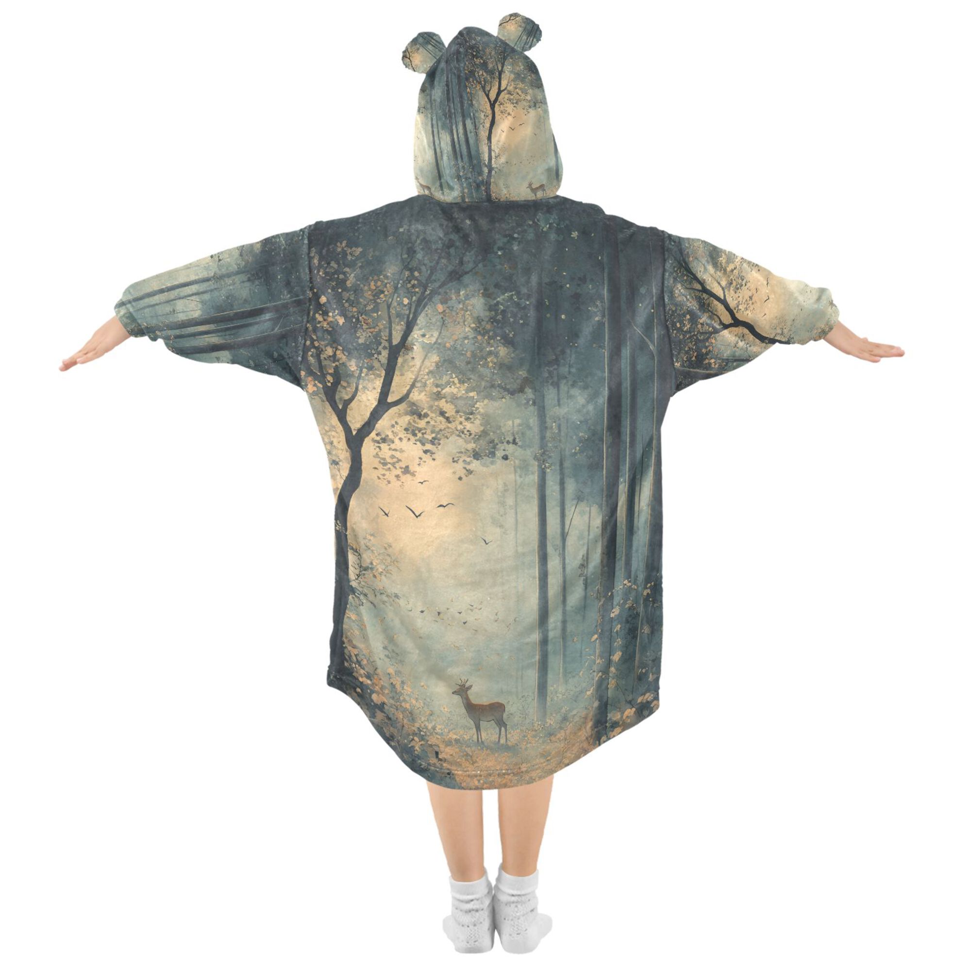 FORMRS Wearable Blanket Hoodie with Sleeves for Kids Cozy Flannel Sweatshirt, Retro Forest