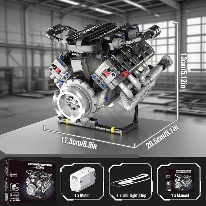 V8 Engine Kit That Work, Visible Car Engine Model Kit with Motor and Lights, Build Your Own Car Engine Kit with App Control Kit, STEM Project for Kids Adults 14+