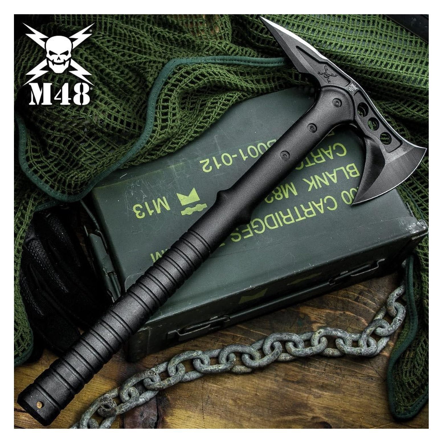 Tomahawk Military Axe - Black, 15 Inch Camping Hatchet with Sheath