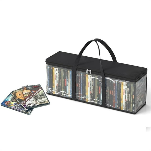 NOGIS DVD Storage Bags Hold up to 40 DVDs, Water Resistant DVD Holder Case with Handles, Transparent Plastic Media Storage for DVDs, CDs, Video Games, Books