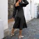 thumbnail image 4 of Vestido de manga larga con farol para mujer, hombros descubiertos, pecho, fruncido, manga con volantes, dobladillo de color sólido, negro M, 4 of 6