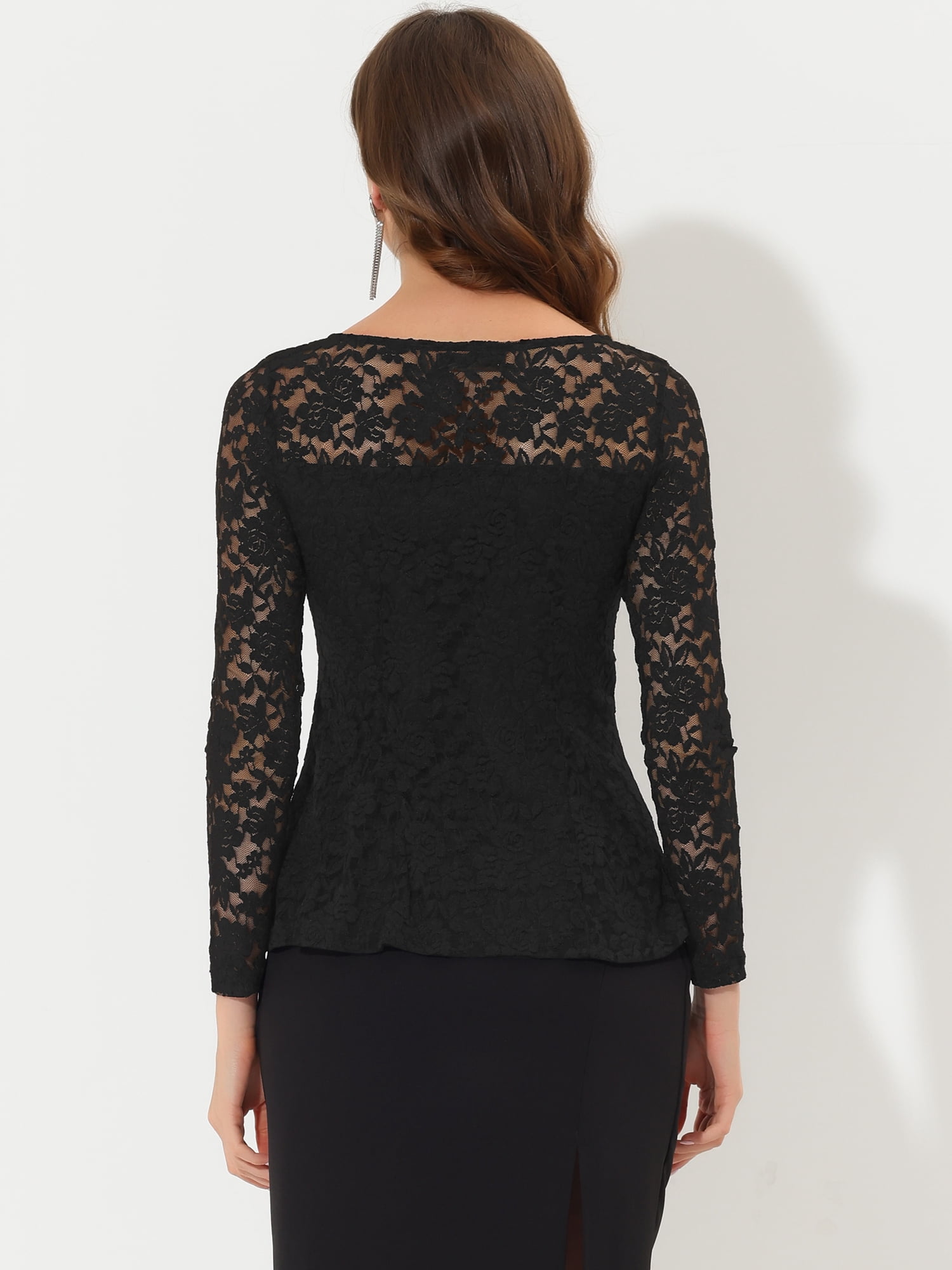 DARING DIVA Lace Peplum Tops Elegant Floral Lace Blouse S Black