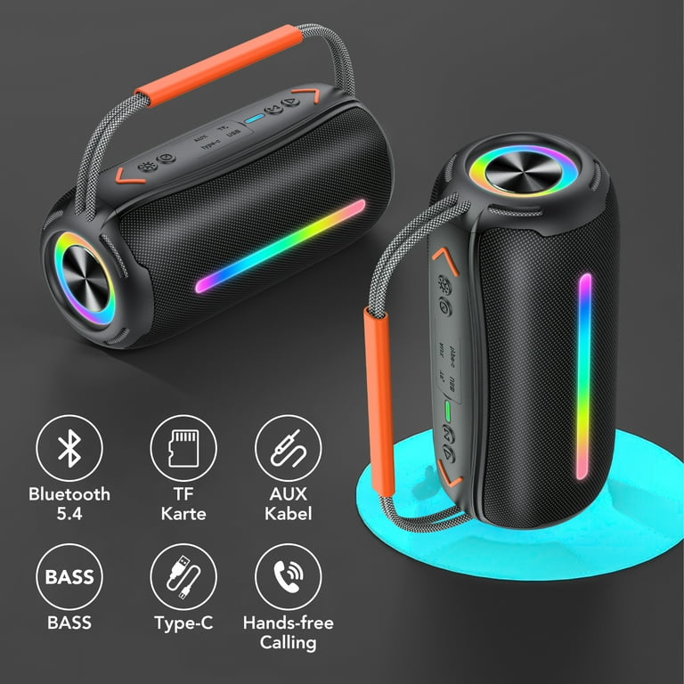 Bluetooth Speaker, 40W Wireless Ultra Bluetooth Speaker with 66mm Drivers, 4000mAh Battery 24Hrs Playtime, RGB Lights, BT5.4, IP7 Waterproof, AUX, TF Card, Suitable for Home/Party/Outdoor/Beach, Gift