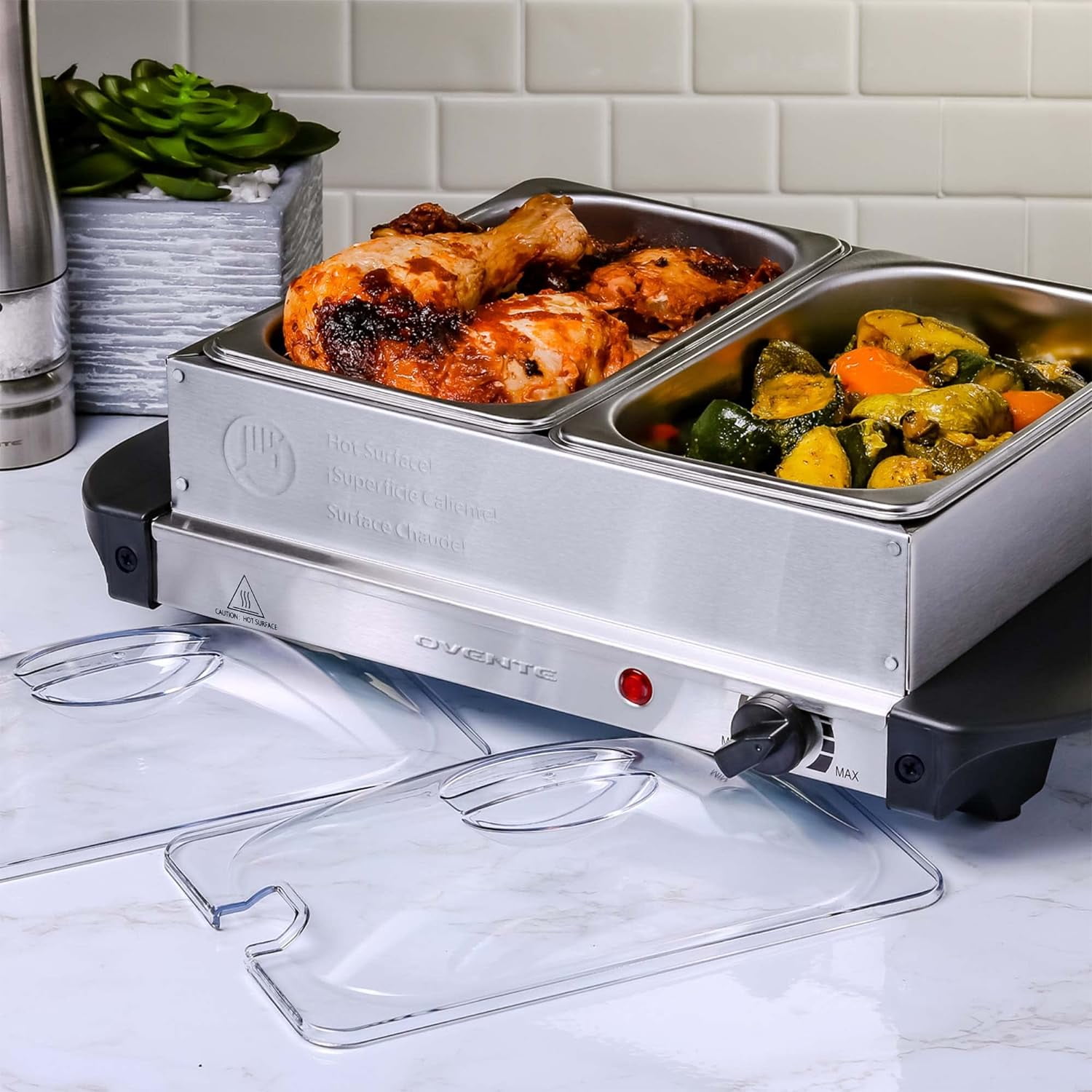 OVENTE Electric Buffet Server & Food Warmer, Temperature Control Perfect  for Parties, Silver FW173S 