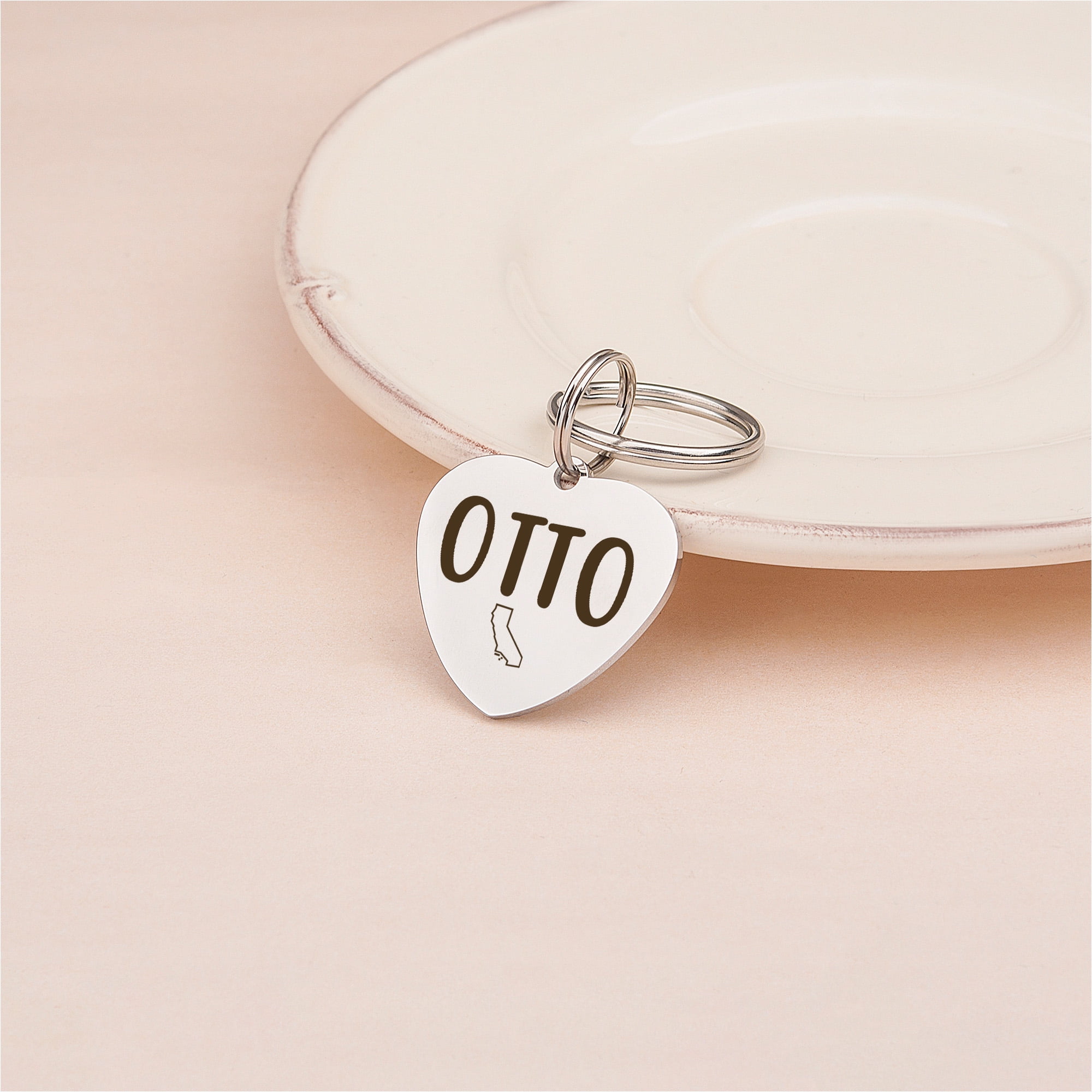 Anavia Stainless Steel Metal Heart Name - State Birthday Holiday Christmas Engraved Dog Cat ID Tag, Silver