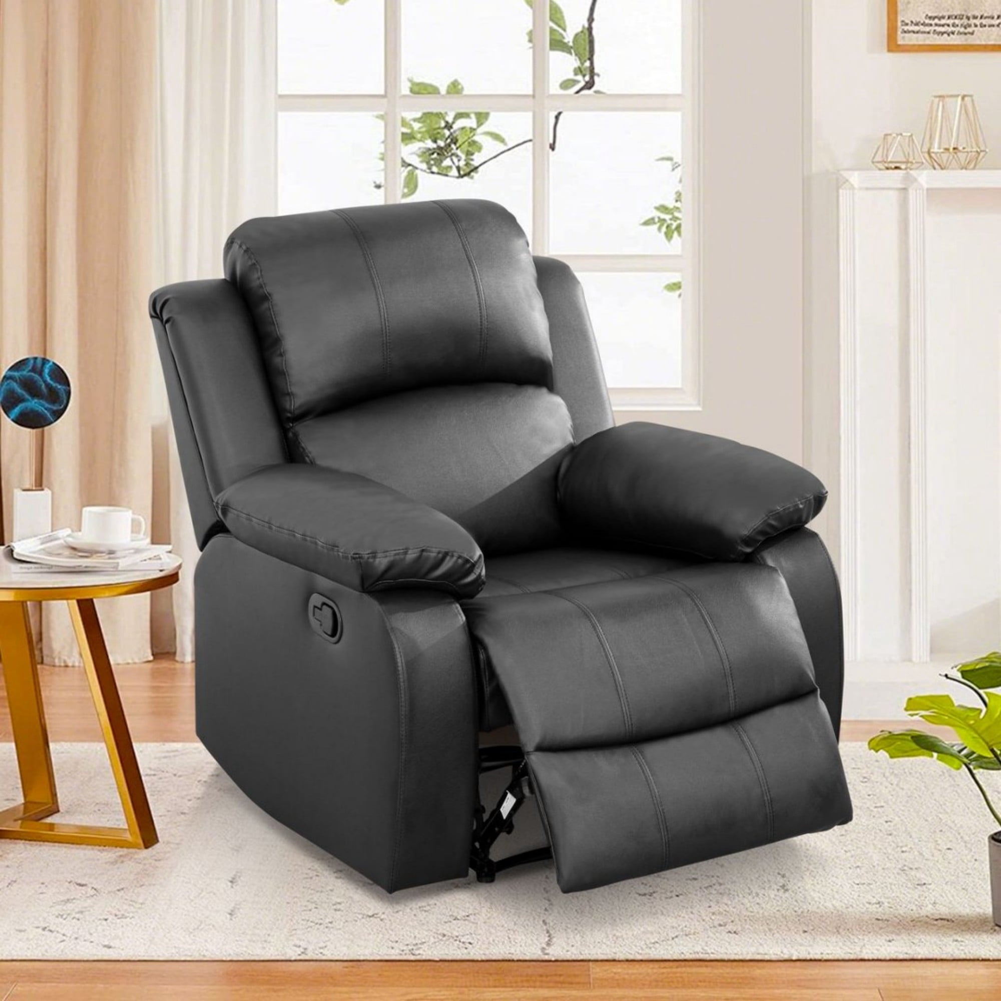 BSHTI PU Manual Recliner Chair Set of 2 – Single Sofa Recliners with Adjustable Backrest, High-Density Foam, Hardwood Frame – Comfort Lazy Chair for Living Room, Bedroom, Black