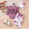 thumbnail image 2 of masbird Newborn Baby Girl Clothes Rib Knit Ruffle Romper Flared Pants Set with Headband 3Pcs Fall Winter Outfits,Purple,3-6 M, 2 of 9