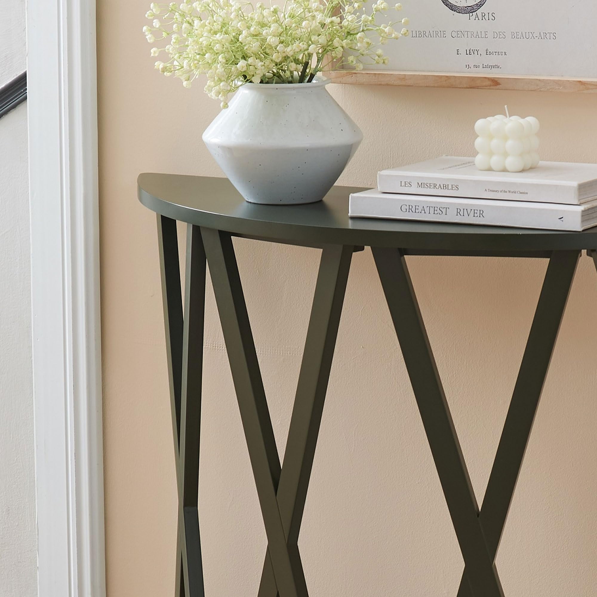 Kings Brand Furniture Vienna Half Moon Wood Console Table for Entryway, Accent Sofa Table for Living Room, Hallway, Foyer, Entrance, Caviar