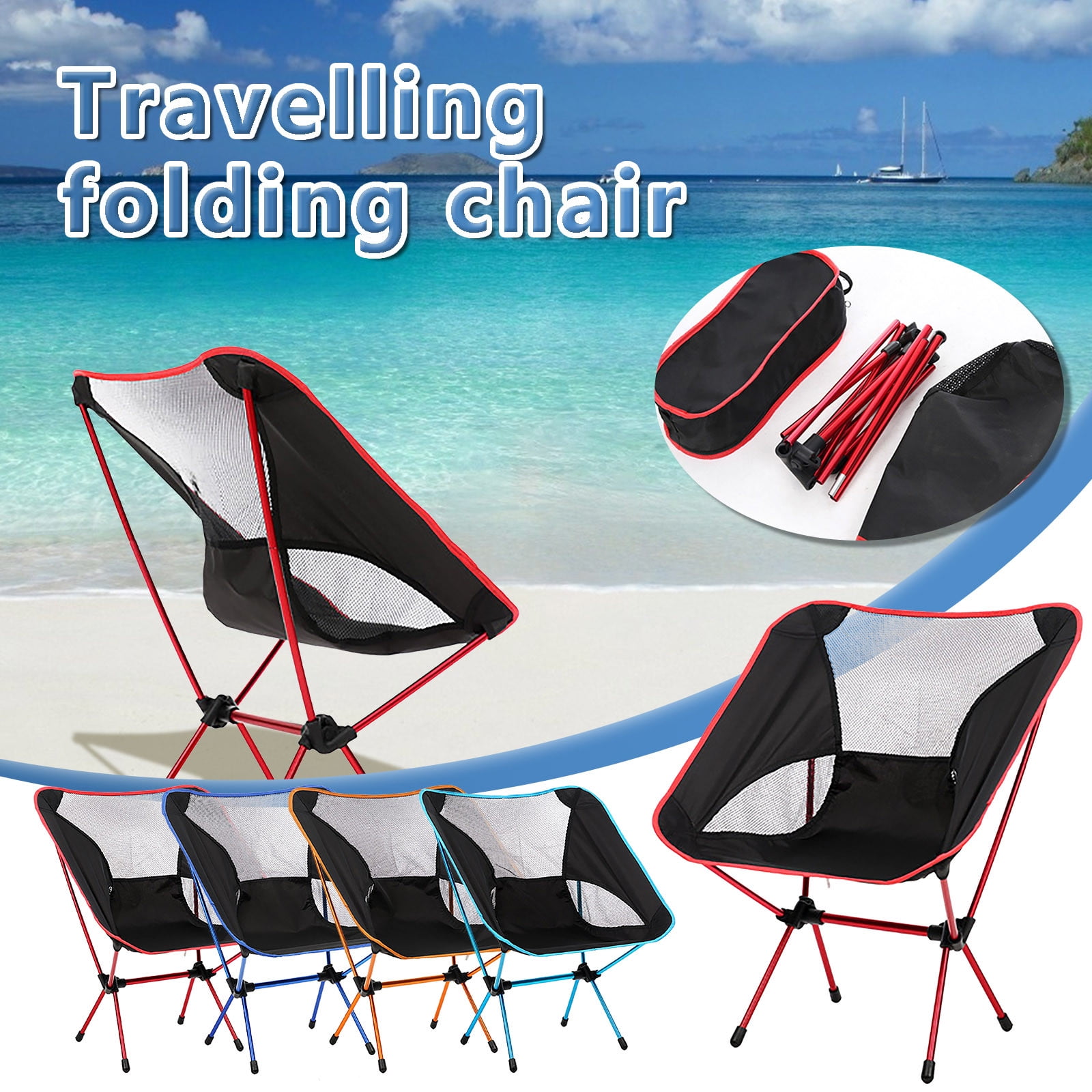Chaise De Camping Pliable Ultra-légère – 120 Kg, Petite Une Fois Pliée, Avec Poches Latérales