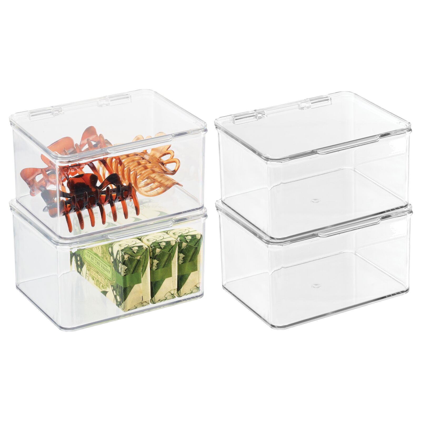 mDesign Plastic Bathroom Storage Organizer Box with Hinge Lid for